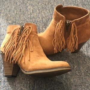 Suede Fringe Heeled Booties